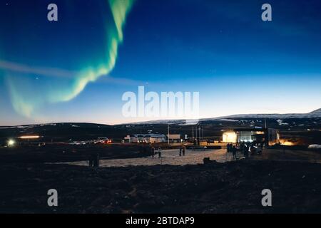 L'aurora (Northern Light) sul Parco Nazionale di Thingvellir, Islanda Foto Stock