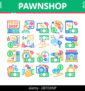 Collezione di scambio di Pawnshop icone Imposta vettore Illustrazione Vettoriale