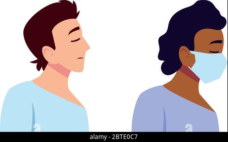 Uomini che si sentono malati e con la maschera di cura medica e covid 19 virus tema illustrazione vettoriale Illustrazione Vettoriale