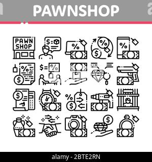 Collezione di scambio di Pawnshop icone Imposta vettore Illustrazione Vettoriale