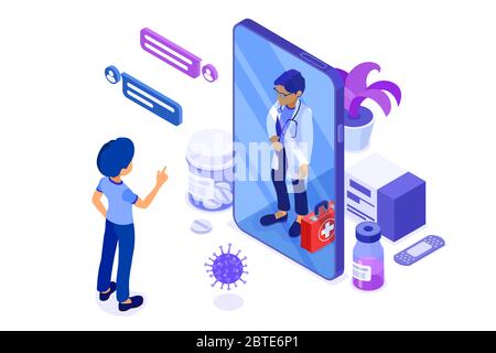 Online medico e diagnostica medica Isometrica Illustrazione Vettoriale
