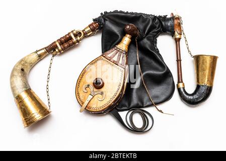 Cornamuse, strumento musicale tradizionale. I cornamuse sono uno strumento musicale a vento di legno del gruppo di aerofoni a canna (aerofono a tubo). Foto Stock