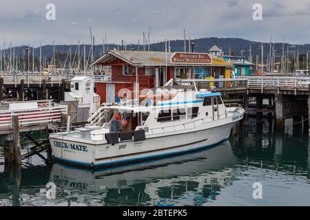 Monterey, California, USA - 09 giugno 2015: Vista del molo e Fisherman Wharf, costa dell'Oceano Pacifico. Foto Stock