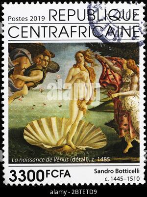 La nascita di Venere da Botticelli su francobollo Foto Stock