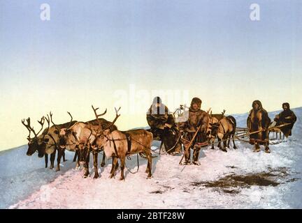 Viaggiando da renne, Arcangelo, Russia ca. 1890-1900 Foto Stock