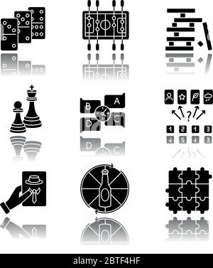 Giochi di partito Drop ombra glyph nero icone set Illustrazione Vettoriale