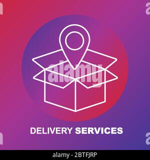 Servizi di consegna, box aperto, logistica e trasporto Illustrazione Vettoriale