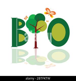 icona parola bio con vettore di illustrazione ad albero Illustrazione Vettoriale