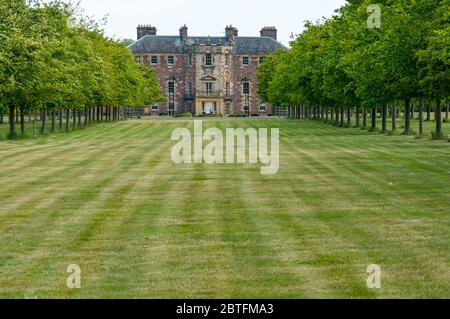 Vista della residenza Palladiana Archerfield House, East Lothian, Scozia, Regno Unito Foto Stock