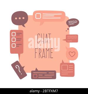 Grande area vuota del frame fatta da piccole chiacchiere colorate o bolle di parlato. Illustrazione vettoriale disegnata a mano Illustrazione Vettoriale