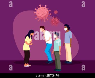 Persone che si sentono malati con maschere di progettazione di cura medica e covid 19 virus tema illustrazione vettoriale Illustrazione Vettoriale