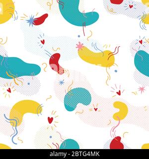 Pattern vettoriale senza giunture in stile memphis con effetto raster. Illustrazione Vettoriale