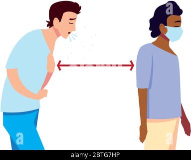 Distanza sociale tra uomini disegno di cura medica e covid 19 virus tema illustrazione vettoriale Illustrazione Vettoriale