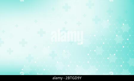 Abstract medico di fondo della ricerca sul DNA, molecola, genetica, genoma, la catena di DNA. Analisi genetica concetto di arte con esagoni, onde, linee, punti Illustrazione Vettoriale