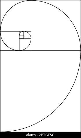 La forma geometrica a spirale, detta anche rettangolo dorato o rettangolo perfetto, in cui il rapporto tra lunghezza e larghezza è il rapporto d'oro A. Illustrazione Vettoriale