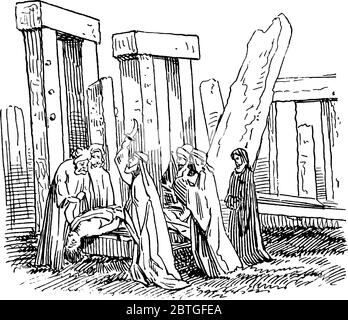 Druid, membro della classe professionale di alto rango nelle antiche culture celtiche, era anche autorità legali e giudici. Qui è mostrato un modulo Illustrazione Vettoriale