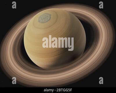 Saturno pianeta con anello nello spazio esterno. Illustrazione 3D rappresentata. Elementi di questa immagine forniti dalla NASA. Foto Stock