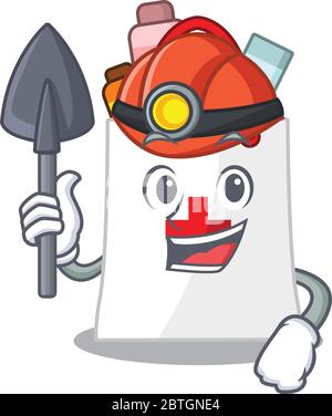 Un minatore di borsa per la spesa di droga cartoon picture con strumento e casco Illustrazione Vettoriale