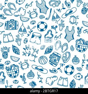 Modello senza giunture estate per sfondi e stampe su carta o tessuto. Illustrazione vettoriale di Doodle Illustrazione Vettoriale