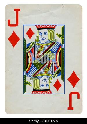 Jack di Quadri Vintage carta da gioco isolato su bianco (percorso di clipping incluso) Foto Stock