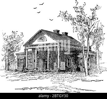 Figura che mostra John Lawrence Marye House durante la guerra civile americana, Marye era un avvocato e un soldato confederato., disegno di linea vintage o incisione malato Illustrazione Vettoriale