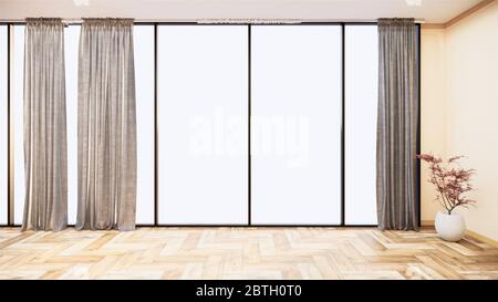 interni in stile tropicale, camere vuote in stile giapponese. Rendering 3D Foto Stock