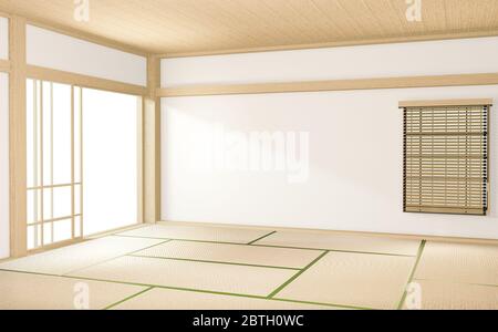 interni in stile tropicale, camere vuote in stile giapponese. Rendering 3D Foto Stock