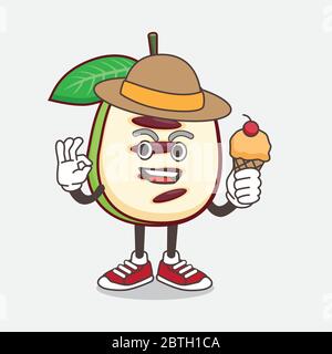 Un'illustrazione del carattere di mascotte di cartone animato di frutta di Pawpaw che tiene il gelato Illustrazione Vettoriale