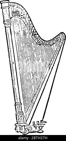 Corde dello strumento musicale a corda che viene stropicciato dalle dita, per produrre suono e musica. Ha un certo numero di stringhe individuali che sono Illustrazione Vettoriale