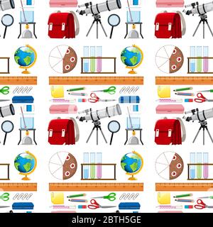Design di sfondo senza interruzioni con illustrazione degli elementi scolastici Illustrazione Vettoriale