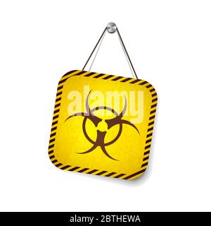 Cartello di avvertenza pericolo biologico appeso alla fune bianco Illustrazione Vettoriale