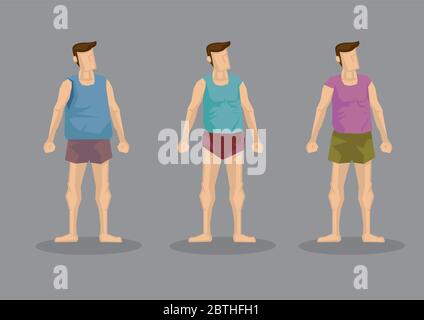 Uomo che indossa pantaloncini corti e maglie senza maniche. Set di caratteri vettoriali isolati su sfondo grigio chiaro. Illustrazione Vettoriale