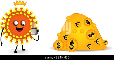 Virus divertente carattere. Coronavirus. Impatto sull'economia globale. Crisi finanziaria. Illustrazione vettoriale. Denaro e finanza Illustrazione Vettoriale