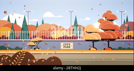 banner city park su recinzione bellissimo autunno scenico paesaggio sfondo orizzontale vettore illustrazione Illustrazione Vettoriale