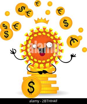 Virus divertente carattere. Coronavirus. Impatto sull'economia globale. Crisi finanziaria. Illustrazione vettoriale. Denaro e finanza Illustrazione Vettoriale