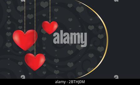 Grande cuore rosso con decorazioni floreali e disegno swirls. Illustrazione Vettoriale