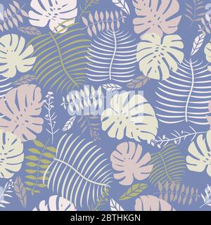 Viola tropicale svizzero formaggio pianta foglia vettoriale senza cuciture motivo grafico floreale felce foglie pastello minimal tessuto monocromatico colori sottili Illustrazione Vettoriale