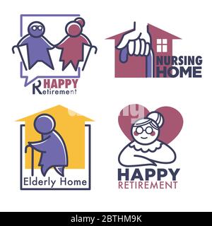Casa di cura per le persone in pensione, set di striscioni Illustrazione Vettoriale