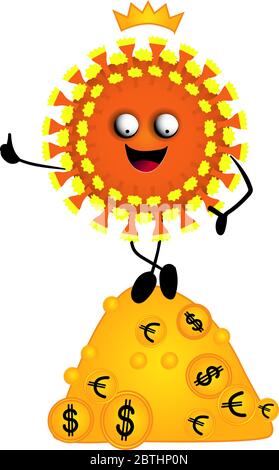 Virus divertente carattere. Coronavirus. Impatto sull'economia globale. Crisi finanziaria. Illustrazione vettoriale. Denaro e finanza Illustrazione Vettoriale
