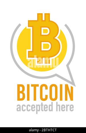Bitcoin accettato qui, icona che denota il sistema di pagamento virtuale Illustrazione Vettoriale