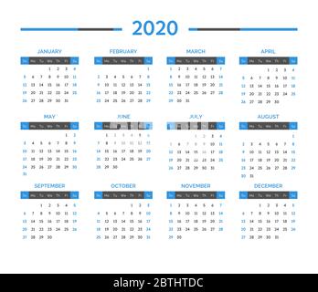 Calendario 2020 anni, gestione del tempo e organizzazione del lavoro Illustrazione Vettoriale