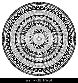 Disegno vettoriale tribale geometrico mandala, modello polinesiano stile tatuaggio Hawaiiano con onde, triangoli e forme astratte Illustrazione Vettoriale