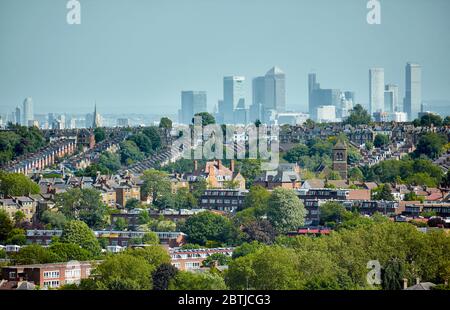 Skyline di Londra visto da Alexandra Park, Muswell Hill, Londra. Foto Stock