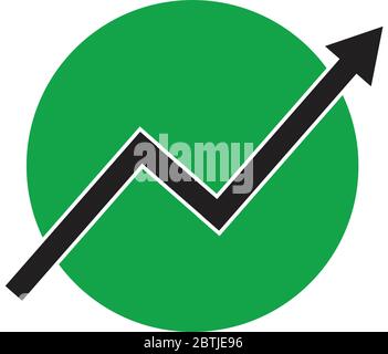 Icona grafico a linee con freccia di crescita. Diagramma crescente illustrazione vettoriale piatta. Concetto di business su sfondo verde rotondo. Illustrazione Vettoriale