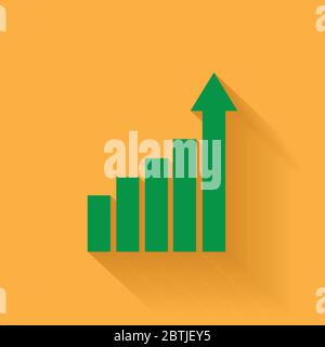 Icona grafico a barre di crescita. Diagramma crescente grafico vettoriale piatto con ombre lunghe. Concetto aziendale Illustrazione Vettoriale