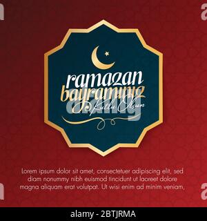 Eid al-Fitr Mubarak festa islamica saluti (turco: Ramazan Bayraminiz Kutlu Olsun) Santo Mese della comunità musulmana Ramazan. Illustrazione Vettoriale