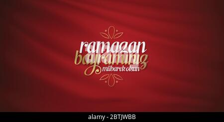 Eid al-Fitr Mubarak festa islamica saluti (turco: Ramazan Bayraminiz Kutlu Olsun) Santo Mese della comunità musulmana Ramazan. Illustrazione Vettoriale