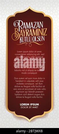 Eid al-Fitr Mubarak festa islamica saluti (turco: Ramazan Bayraminiz Kutlu Olsun) Santo Mese della comunità musulmana Ramazan. Illustrazione Vettoriale