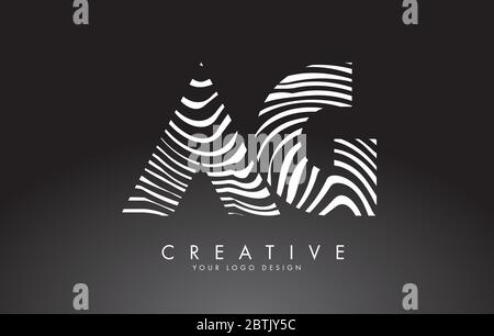 Logo AG a g Letters Design con impronta digitale, legno bianco e nero o tessuto Zebra su sfondo nero. Illustrazione vettoriale di Creative AG a g con Bla Illustrazione Vettoriale