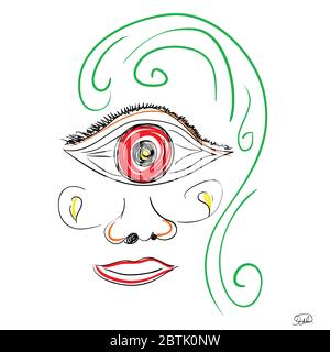 donna grande occhio vettore illustrazione su sfondo bianco Illustrazione Vettoriale